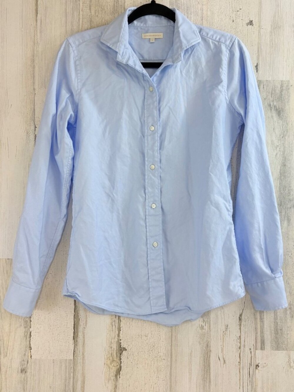 Ann Mashburn Icon Spread Shirt Sz M Sky Blue Roxford Oxford Button Down - Picture 2 of 12